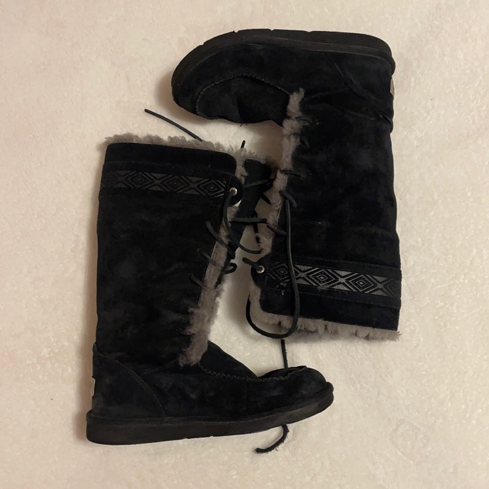 UGG gray fur lace up tall boots